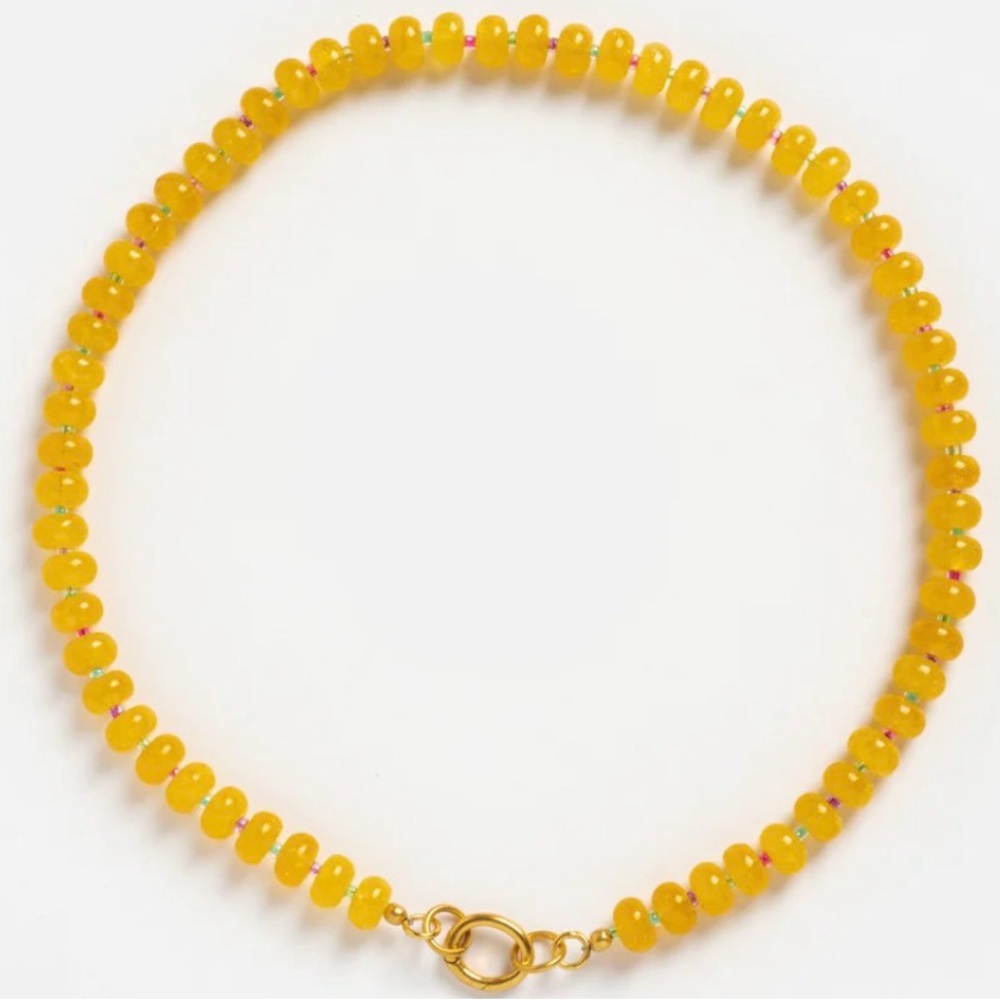 Local Eclectic - Beaded Gemstone Charm Holder Necklace - Yellow Jade Knotted